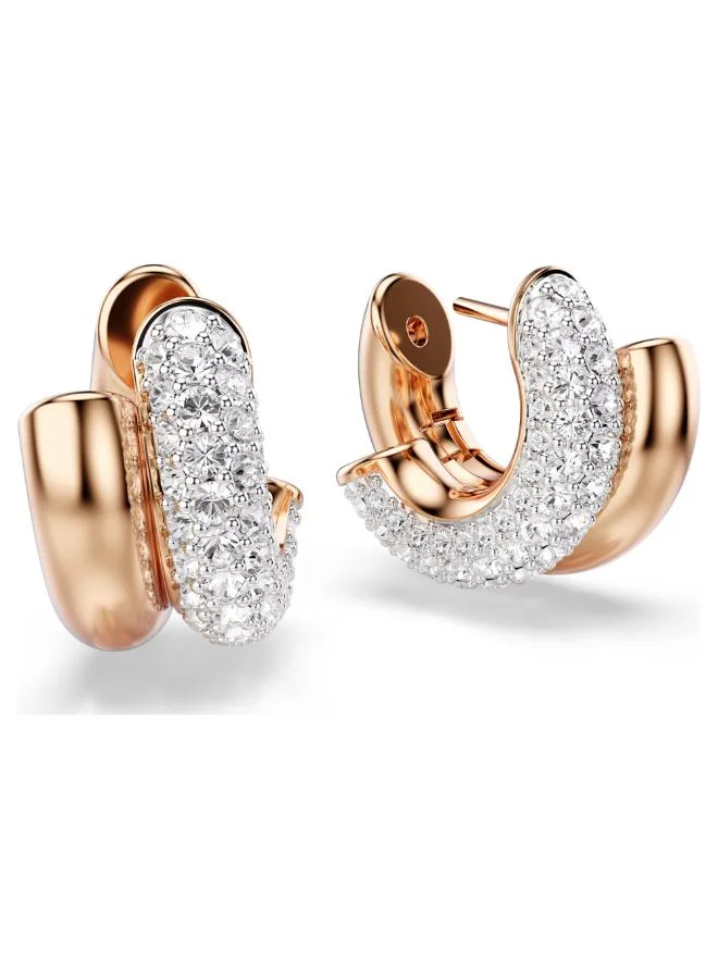 سواروفسكي أقراط دائرية صغيرة مطلية بالذهب الوردي ومرصعة بالكريستال الأبيض من ديكستيرا